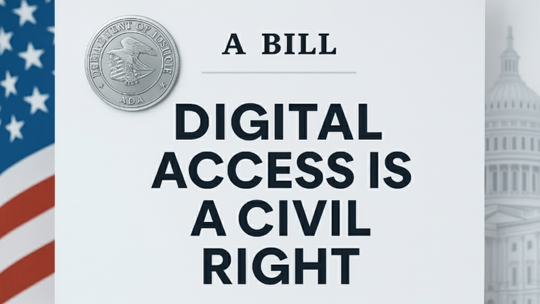 A formal bill document titled “Digital Access Is a Civil Right” with a government seal and American flag, symbolizing digital inclusion as a legal right.